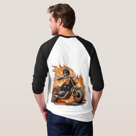 Flaming Skull bike Rock & Roll Embleem T-Shirt (Achterkant volledig)