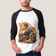 Flaming Skull bike Rock & Roll Embleem T-Shirt