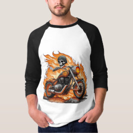 Flaming Skull bike Rock & Roll Embleem T-Shirt