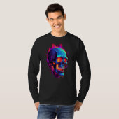 Flaming Skull Cool Red Orange & Blue Skeleton Skul T-shirt (Voorkant volledig)