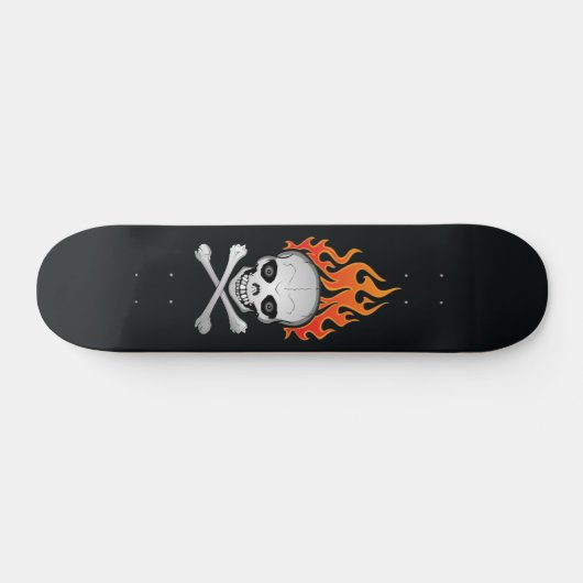 Flaming Skull en Crossbones Skateboard (Horizontaal)