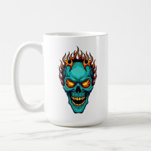 Flaming Skull Graphic Vintage Style, Halloween  Koffiemok (Links)