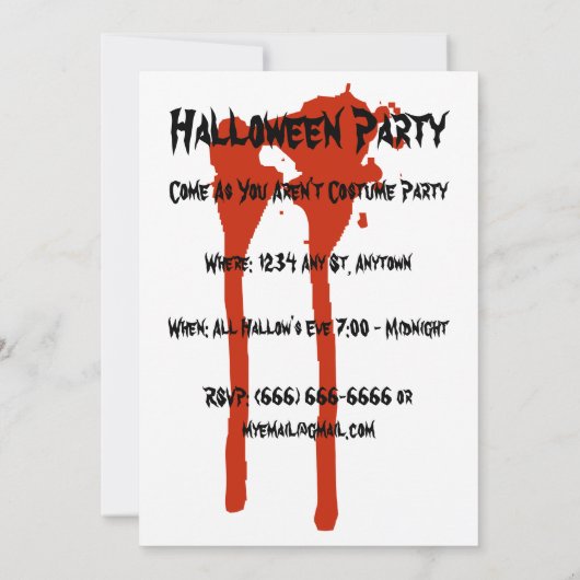 Flaming Skull Halloween Invitation w/Bloody Text Kaart (Achterkant)