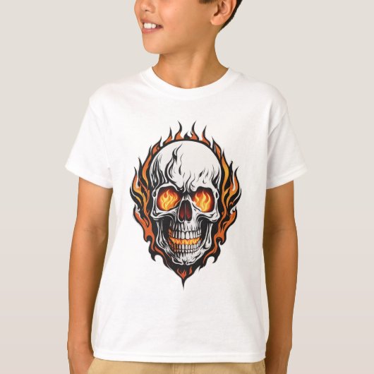 Flaming Skull Logo Kinder’ Ronde T-Shirt Design (Voorkant)