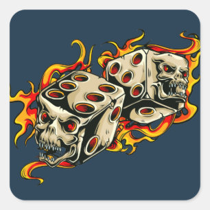Flaming Skull Lucky Dice. Vierkante Sticker