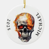 Flaming Skull Monogram Naam Keramisch Ornament (Voorkant)
