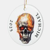Flaming Skull Monogram Naam Keramisch Ornament (Links)