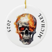 Flaming Skull Monogram Naam Keramisch Ornament (Achterkant)