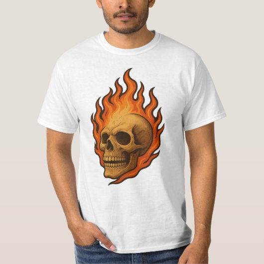 Flaming Skull of Rebirth Fiery Power Design T-shirt (Voorkant)
