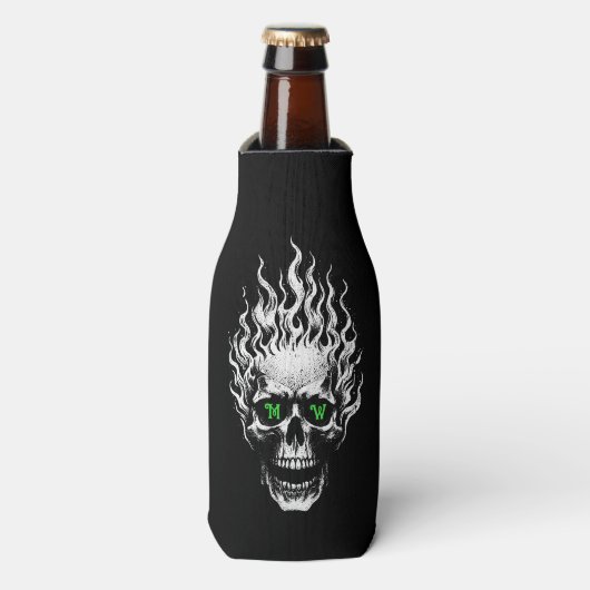 Flaming Skull Personalized Flesjeskoeler (Fles Voorkant)