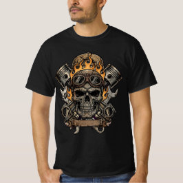Flaming Skull Pistons - Mechanic Garage T-shirt