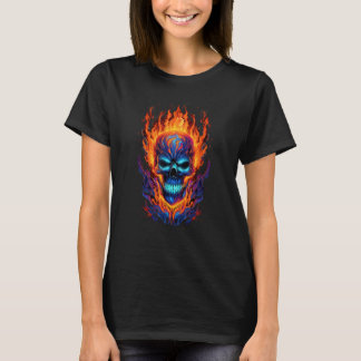 Flaming Skull Red Orange & Blue Cool Skeleton Skul T-shirt