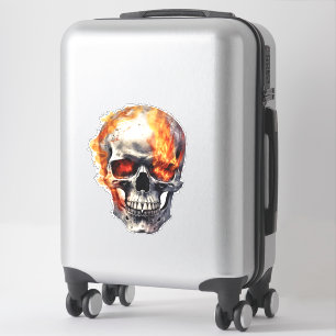 Flaming Skull Suitcase, laptop Sticker