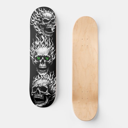 Flaming Skulls Personalized Persoonlijk Skateboard (Voorkant)