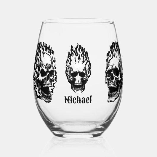 Flaming Skulls Personalized Wijnglas Zonder Voet (Voorkant)
