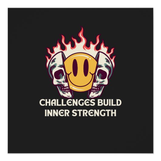 Flaming Smiley Gezicht met Schedels – Motivatie In Perfect Poster (Voorkant)