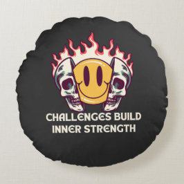 Flaming Smiley Gezicht met Schedels – Motivatie In Rond Kussen