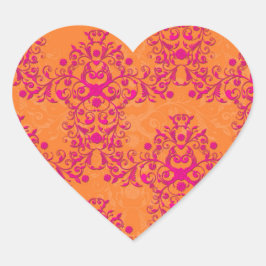 Flaming Tangerine Tango Sinaasappel en Roze Damast Hart Sticker