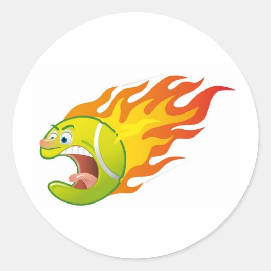 Flaming Tennis Ball Ronde Sticker (Voorkant)