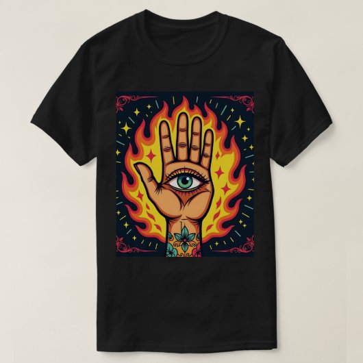 Flaming Third Eye Hand T-shirt (Design voorkant)