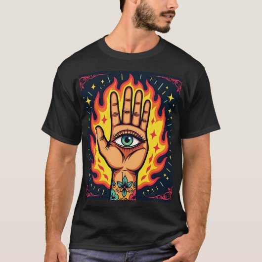 Flaming Third Eye Hand T-shirt (Voorkant)