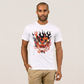 Flaming Traditioneel Oni Masker T-shirt (Voorkant volledig)
