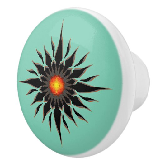 Flaming Tribal Sun Keramische Knop (Rechts)