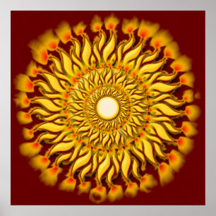 Flaming Tribal Sun Poster Print