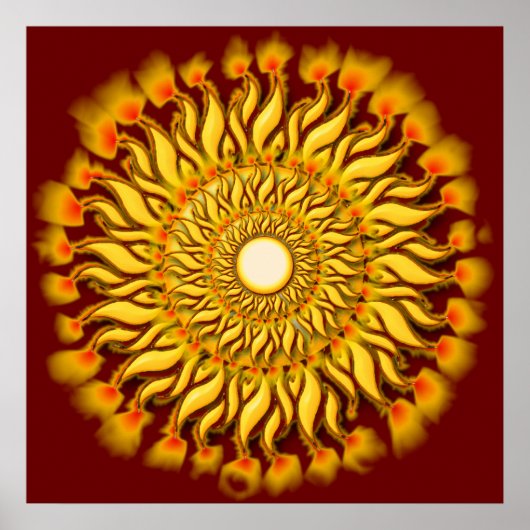 Flaming Tribal Sun Poster Print (Voorkant)