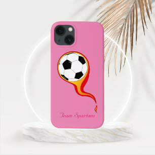 Flaming Voetbal op Roos Roze op maat Case-Mate iPhone Case