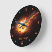 Flaming Voetbal Wall Clock Ronde Klok (Hoek)