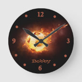 Flaming Voetbal Wall Clock Ronde Klok (Voorkant)