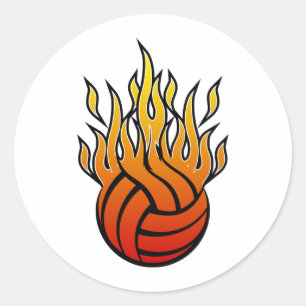 Flaming Volleyball Ronde Sticker