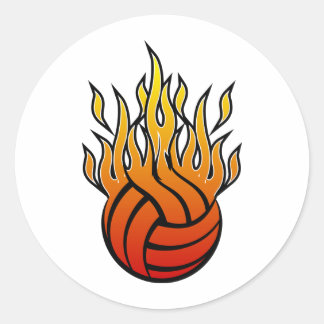 Flaming Volleyball Ronde Sticker