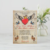 Flaming Winged Heart Tattoo Wedding Invitation Kaart (Staand voorkant)
