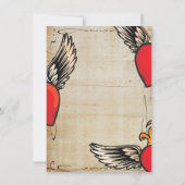 Flaming Winged Heart Tattoo Wedding Invitation Kaart (Achterkant)