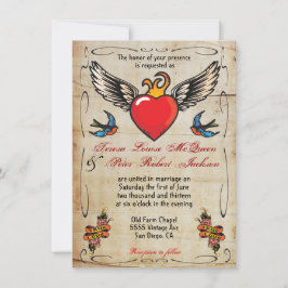 Flaming Winged Heart Tattoo Wedding Invitation Kaart