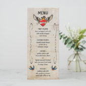 Flaming Winged Heart Tattoo Wedding Invitation Menu (Staand voorkant)
