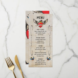 Flaming Winged Heart Tattoo Wedding Invitation Menu