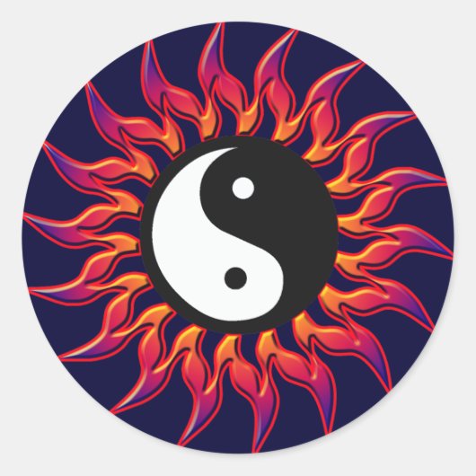 Flaming Yin Yang Sun Ronde Sticker (Voorkant)