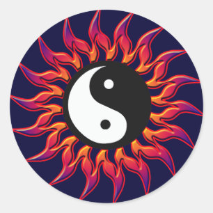 Flaming Yin Yang Sun Ronde Sticker