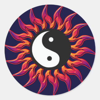 Flaming Yin Yang Sun Ronde Sticker