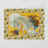 FLAMING ZWARTE KATTEN MET HALLOWEEN EENHOORN Kleur Feestdagenkaart (Voorkant)