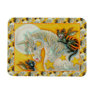 FLAMING ZWARTE KATTEN MET HALLOWEEN EENHOORN Kleur Magneet