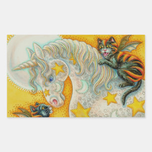FLAMING ZWARTE KATTEN MET HALLOWEEN EENHOORN Kleur Rechthoekige Sticker