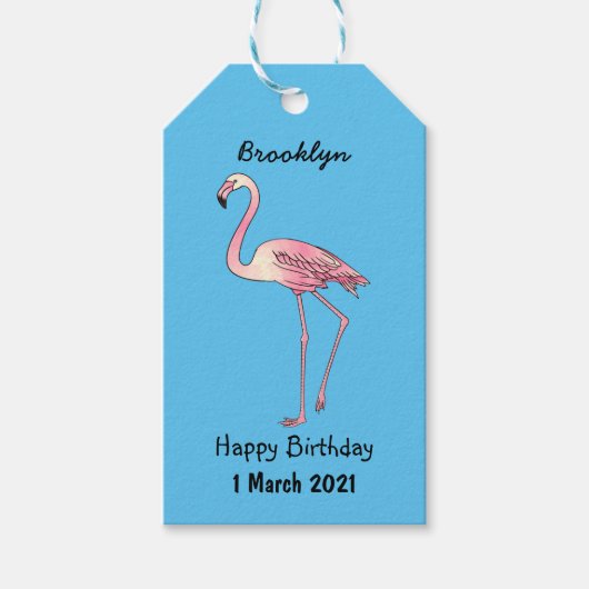 Flamingantia cartoon illustratie cadeaulabel (Voorkant)