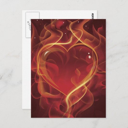 FlamingHart vuur donkerrode liefde vlamt hartvorm Briefkaart (Voorkant / Achterkant)
