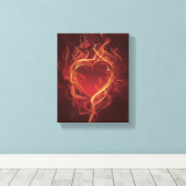 FlamingHart vuur donkerrode liefde vlamt hartvorm Canvas Afdruk (Insitu (Houten vloer))