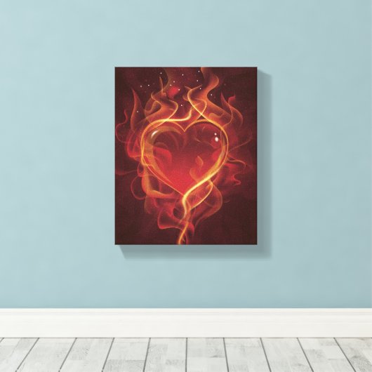 FlamingHart vuur donkerrode liefde vlamt hartvorm Canvas Afdruk (Insitu (Houten vloer))