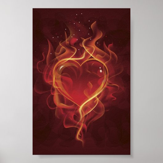 FlamingHart vuur donkerrode liefde vlamt hartvorm Poster (Voorkant)